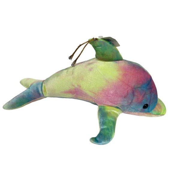 Tie-Dye Plush Dolphin Stuffed Animal Toy 12" Multicolor Soft Plush - Picture 1 of 3